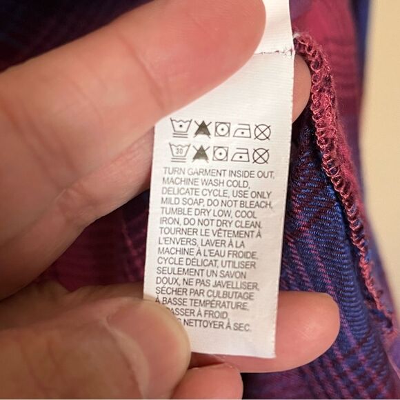 Lucky Brand Purple/Pink Plaid Embellished Long Sleeve Popover Top Size XL - Picture 11 of 13